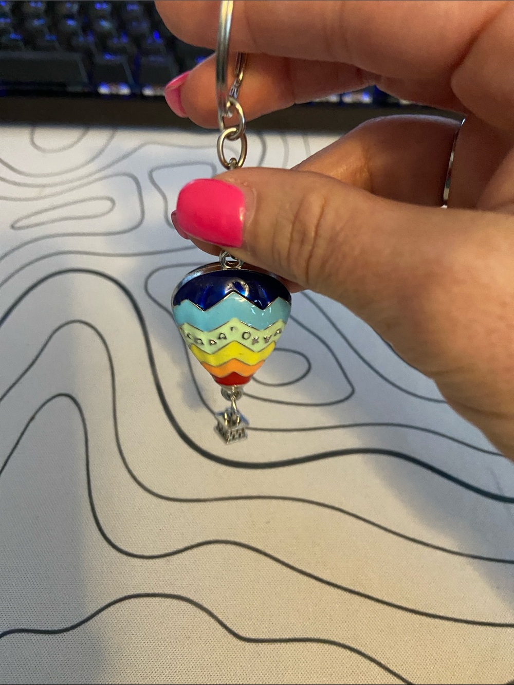 Colorful Hot Air Balloon Enamel Keychain - Rainbow